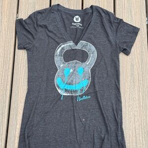 Gray Short Sleeve Tee with Blue Kettlebell Graphic